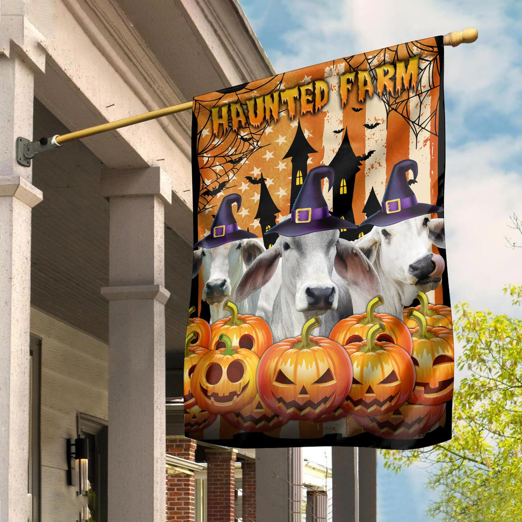 Brahman Cattle Haunted Farm Halloween Flag