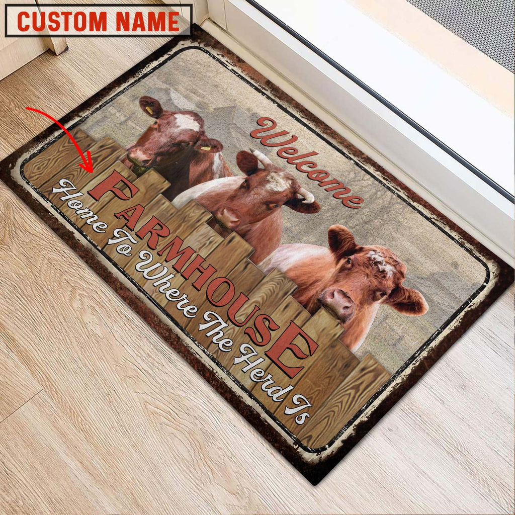 Shorthorn Custom Name - Home To Where The Herd Is FarmHouse Doormat
