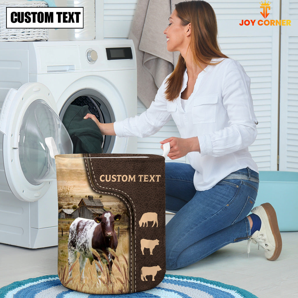 Shorthorn Custom Name Leather Pattern Laundry Basket