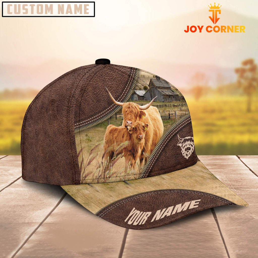 Highland Cattle On The Farm Customized Name 3D Brown Cap