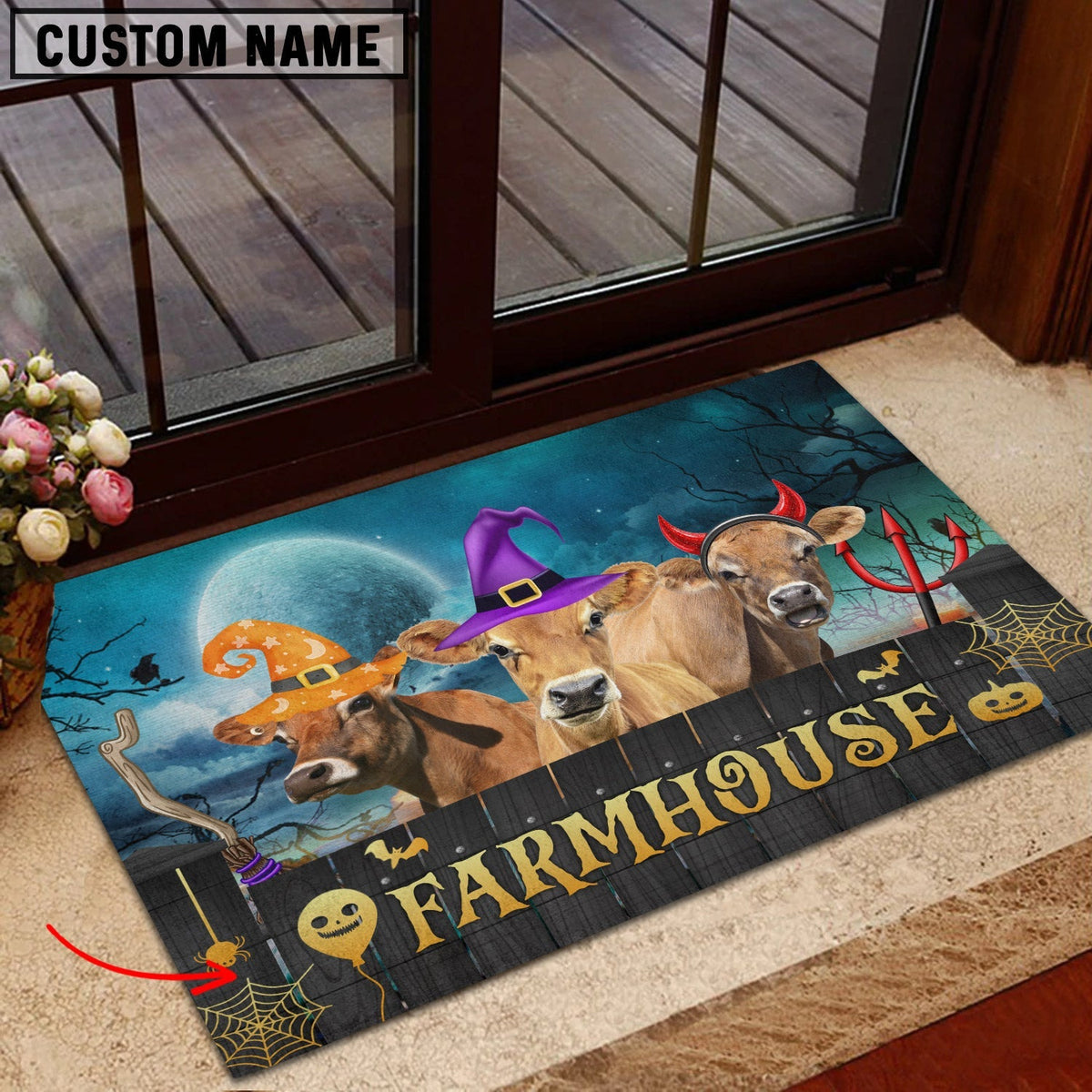 Jersey Farmhouse Halloween Custom Name Doormat