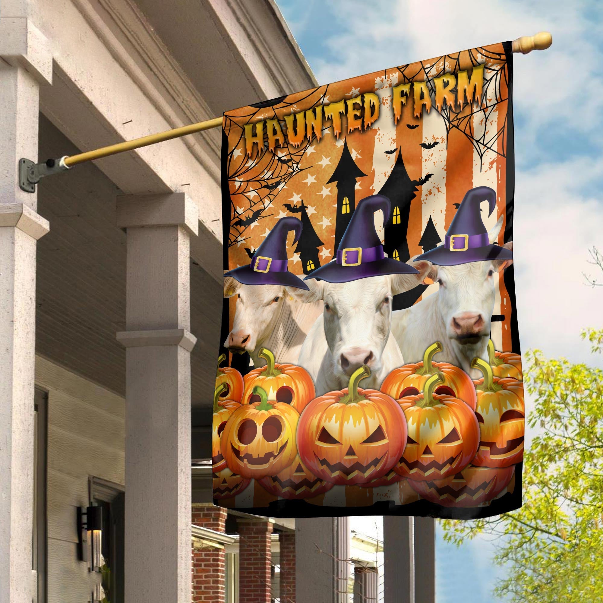 Charolais Cattle Haunted Farm Halloween Flag
