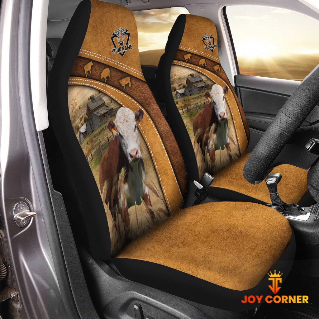 Hereford Pattern Customized Name 3D Car Seat Cover Set (2PCS)