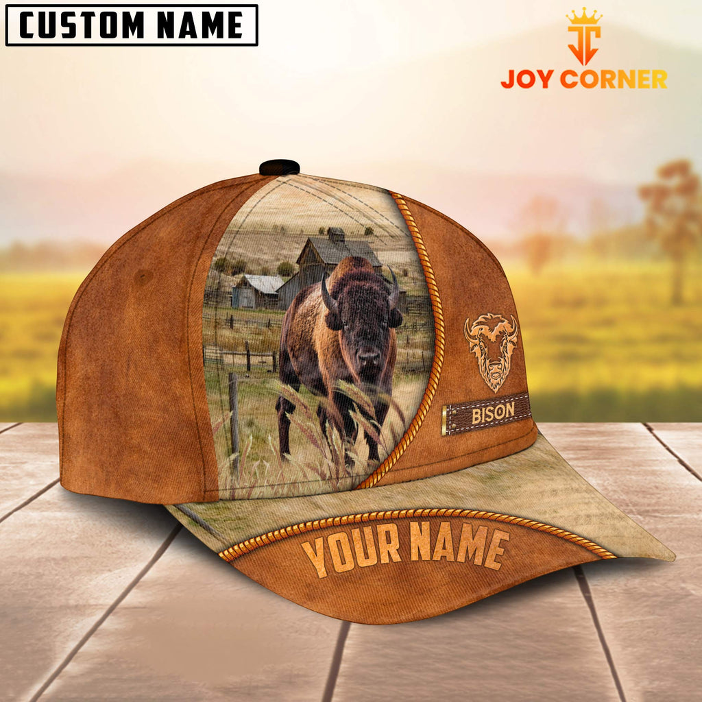 Custom Name Bison Leather Pattern Cap