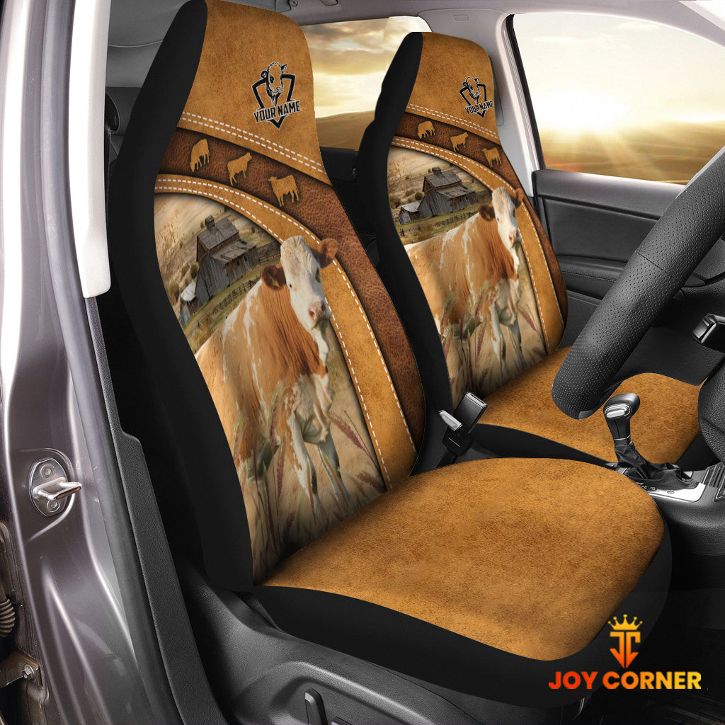 Simmental Pattern Customized Name 3D Car Seat Cover Set (2PCS)
