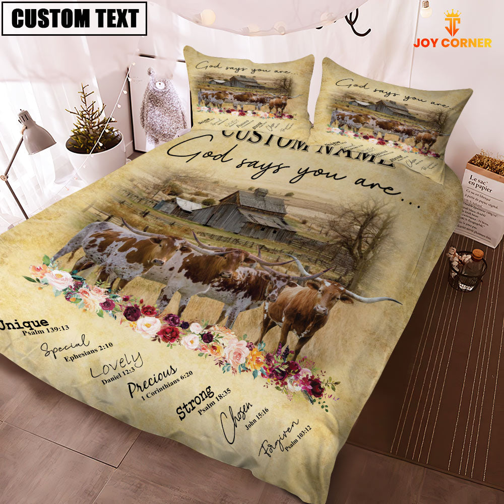 Texas Longhorn God Says You Are Custom Name Bedding Set