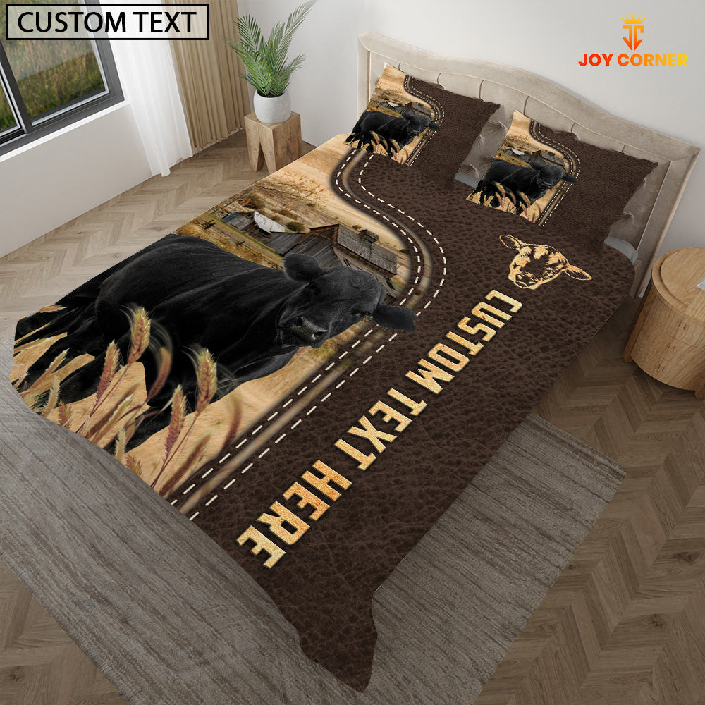 Black Angus Custom Text Leather Pattern Bedding Set