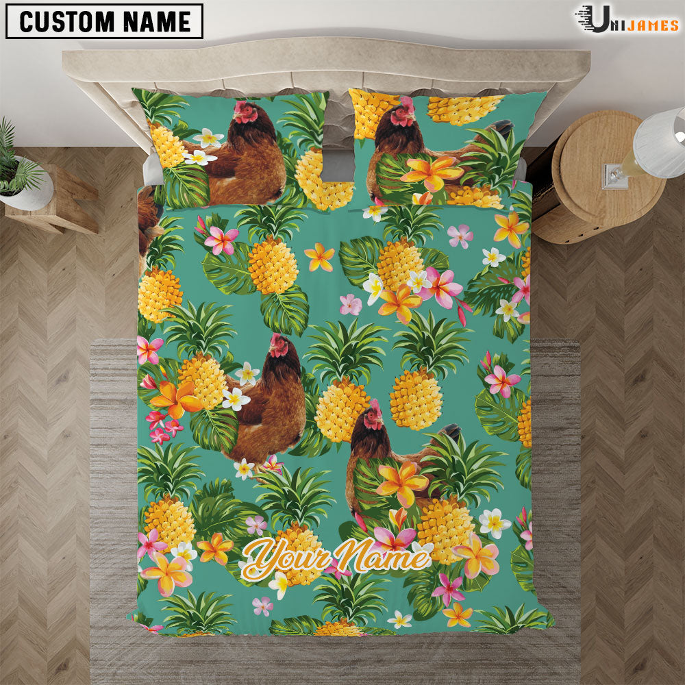 Chicken Pineapple Pattern Custom Name Bedding Set
