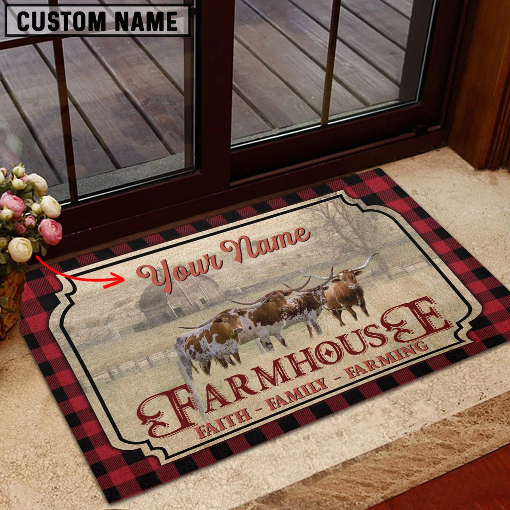 Texas Longhorn Faith Family Farming Custom Name Doormat