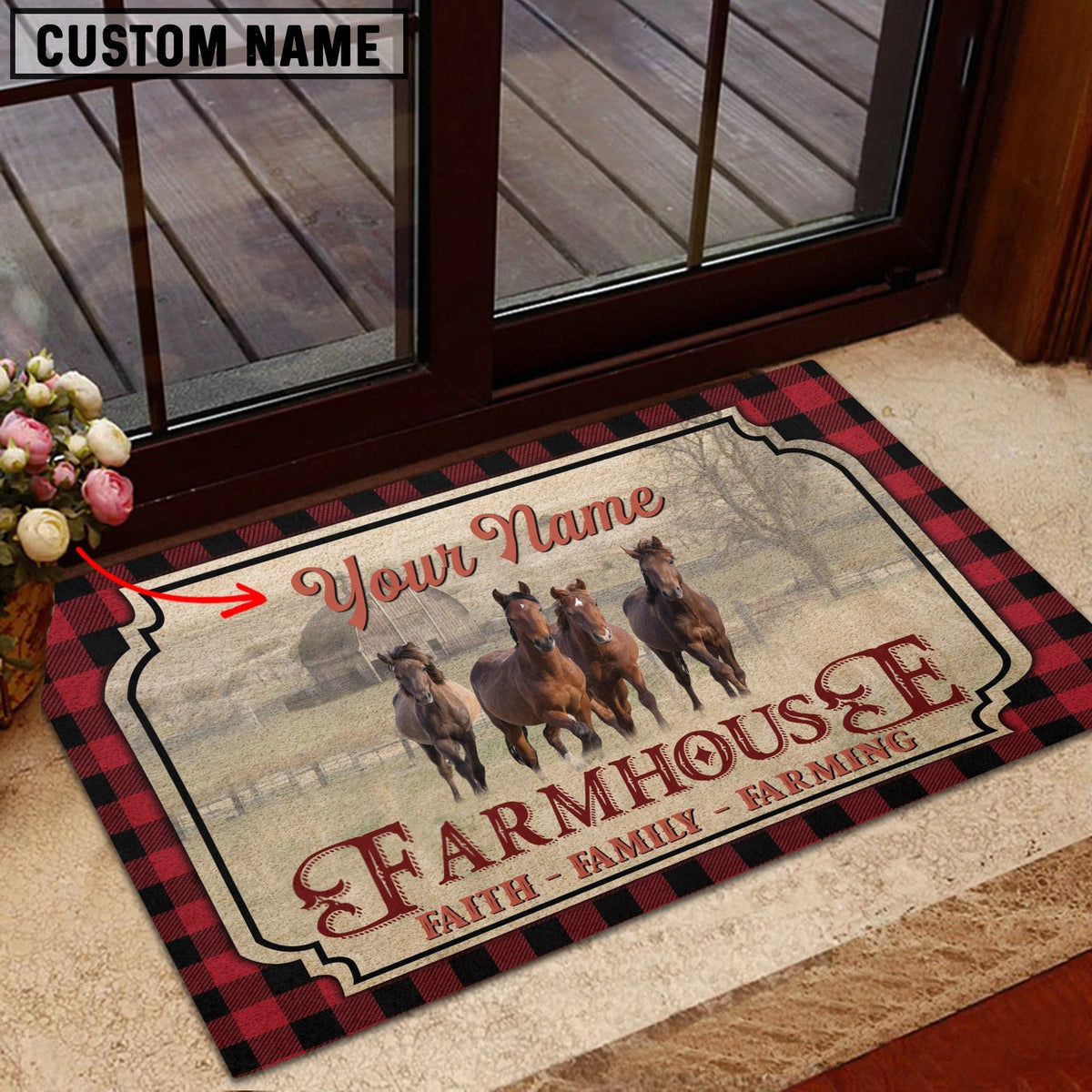 Horse Faith Family Farming Custom Name Doormat
