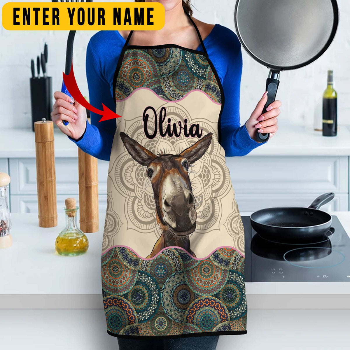 Mandala Pattern Donkey All Over Printed 3D Apron