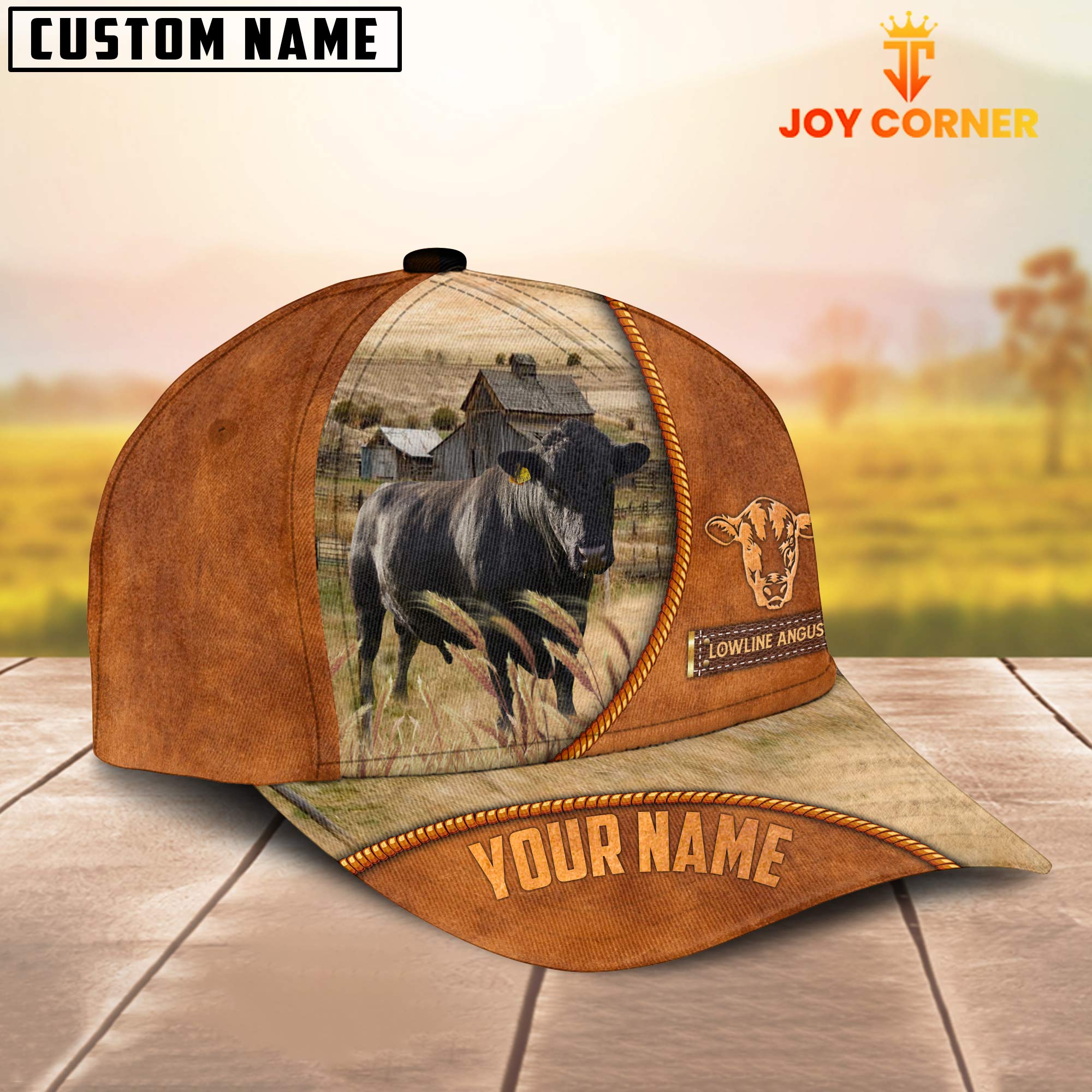 Custom Name Lowline Angus Leather Pattern Cap