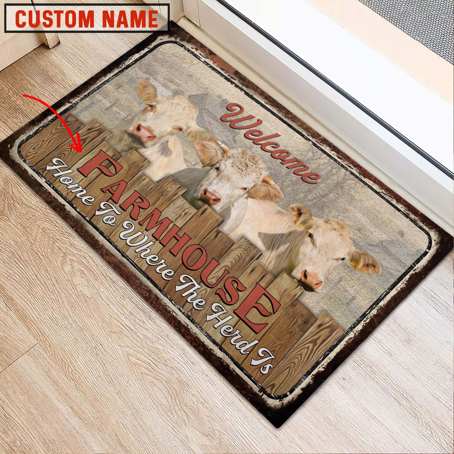 Charolais Custom Name - Home To Where The Herd Is FarmHouse Doormat