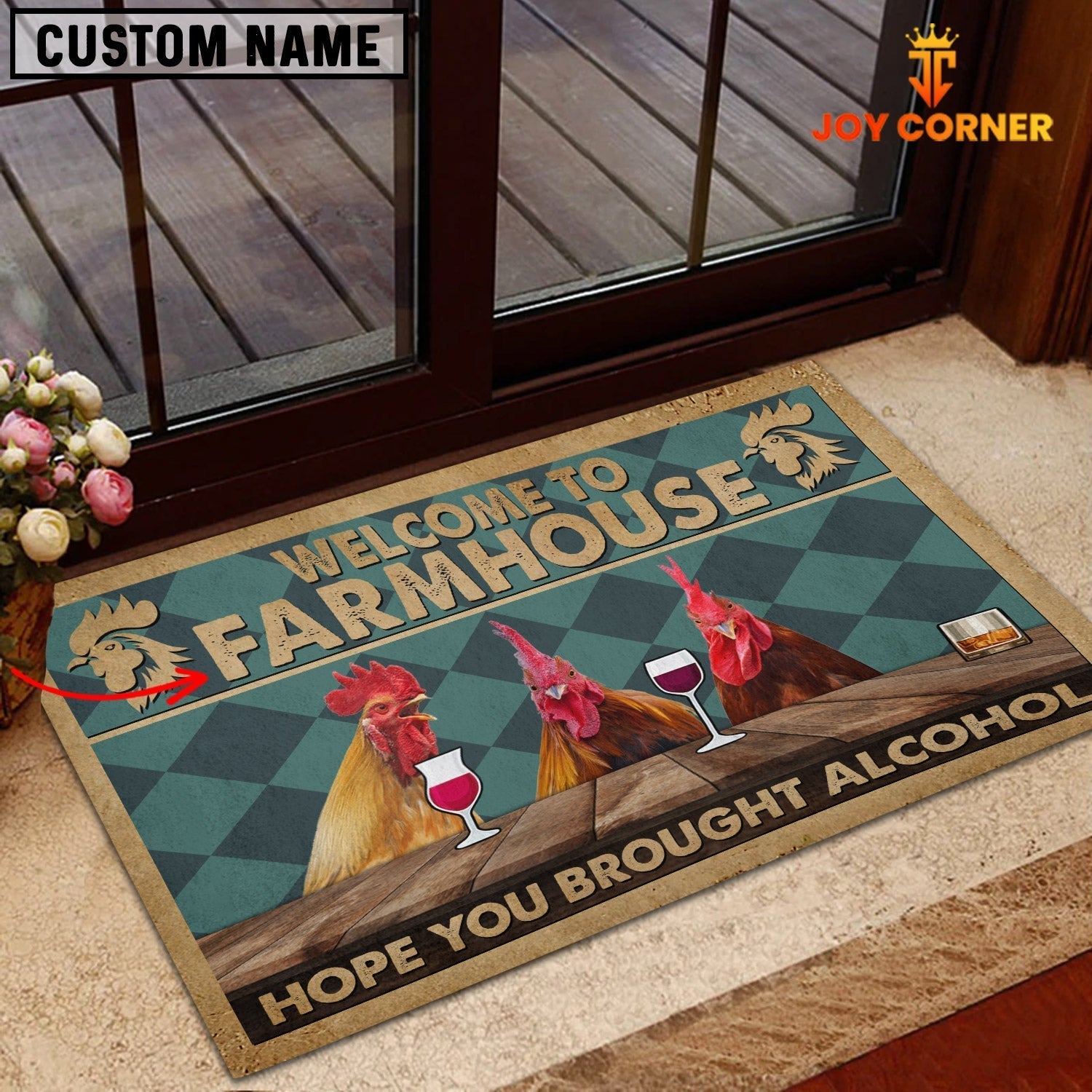 Rooster Hope You Bought Alcohol Custom Name Doormat