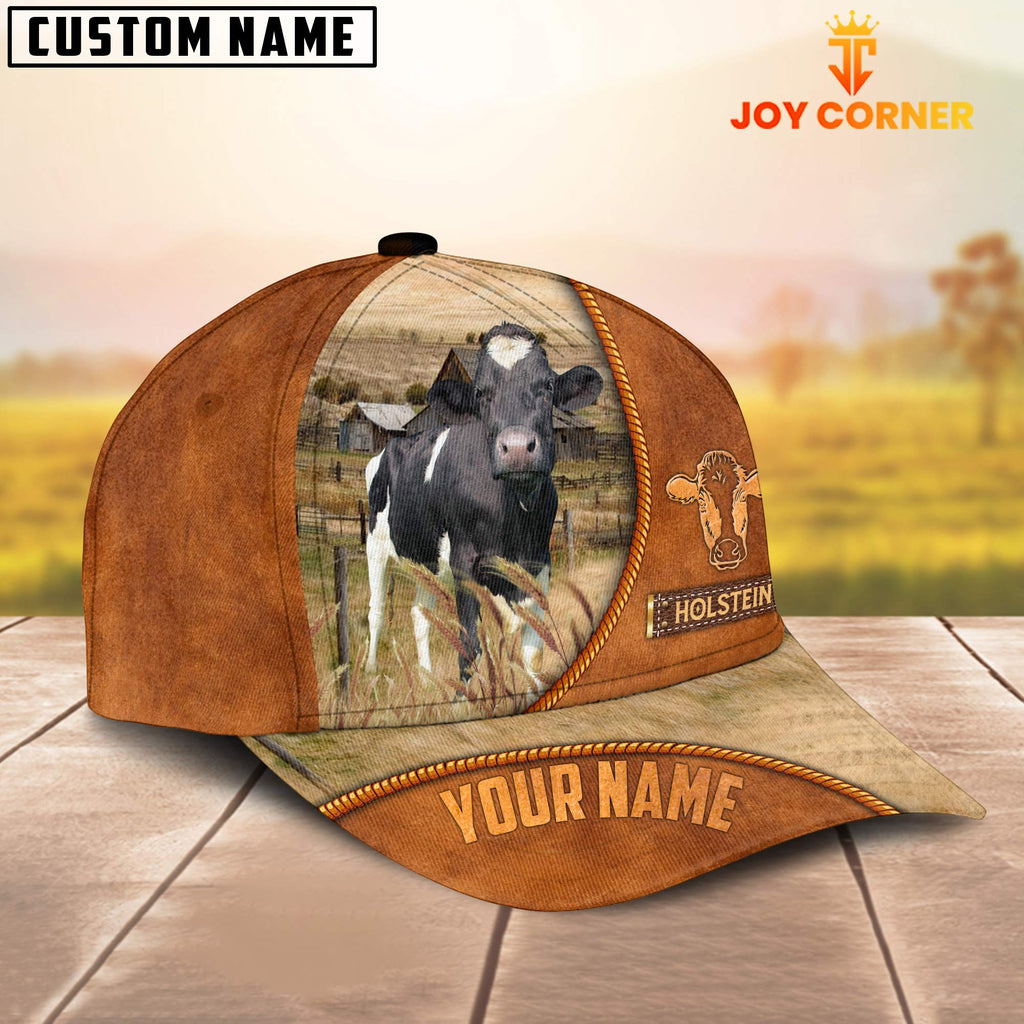 Custom Name Holstein Leather Pattern Cap TT5