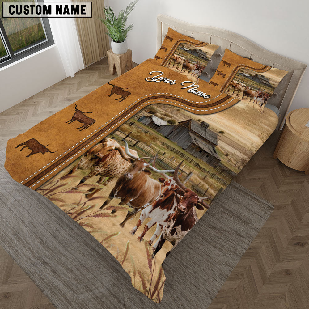 Texas Longhorn On The Farm Personalized Name Bedding Set