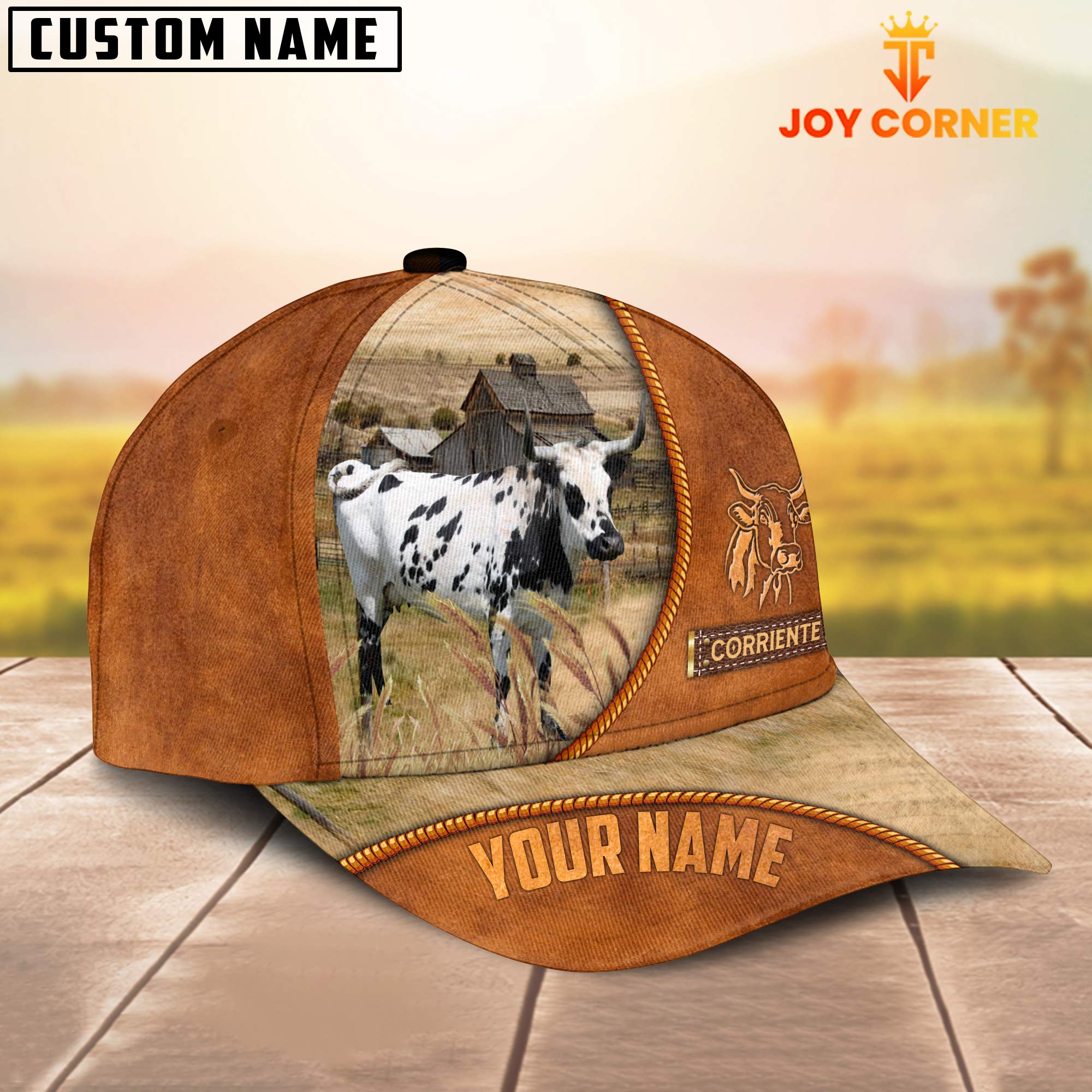 Custom Name Corriente Leather Pattern Cap