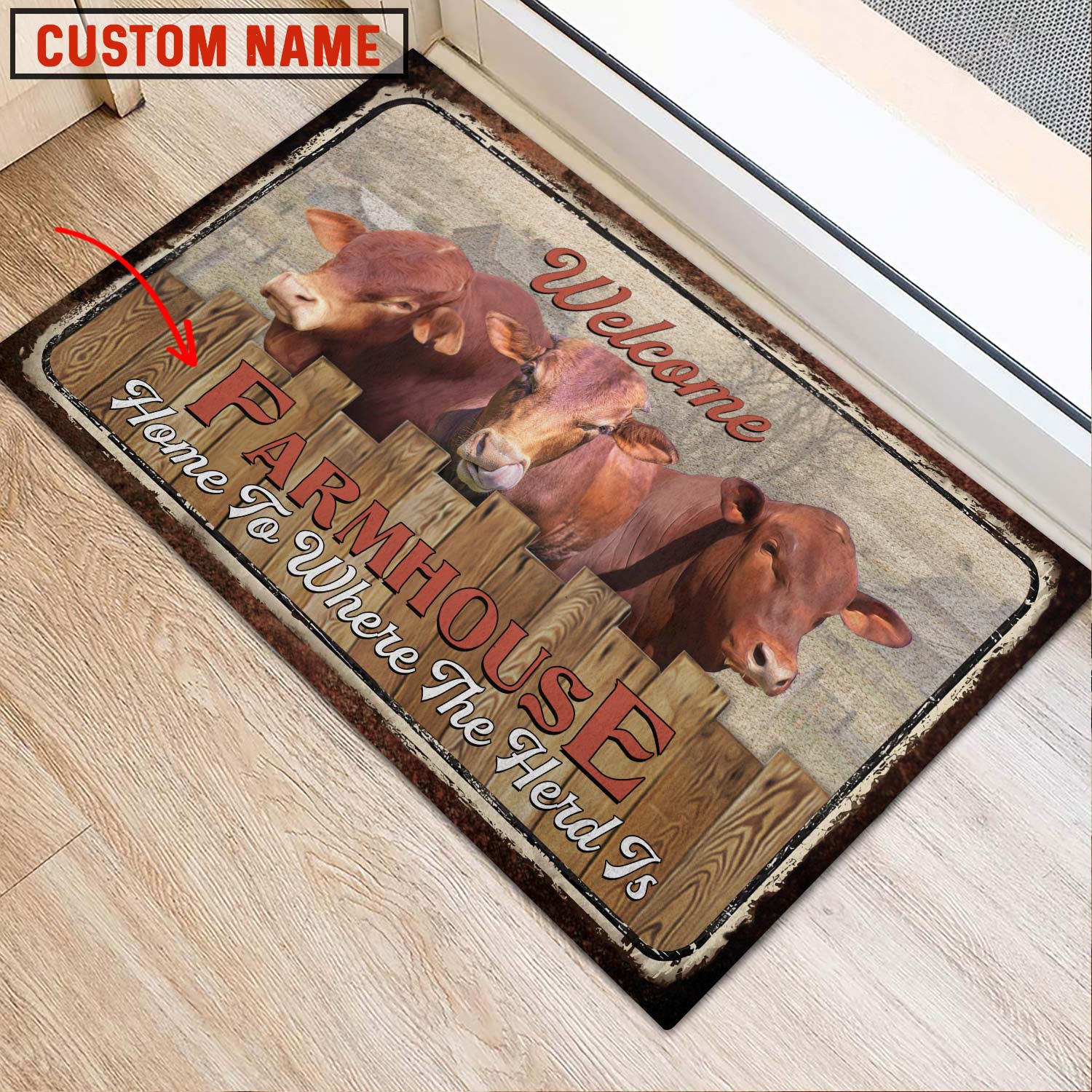 Beefmaster Custom Name- Home To Where The Herd Is FarmHouse Doormat