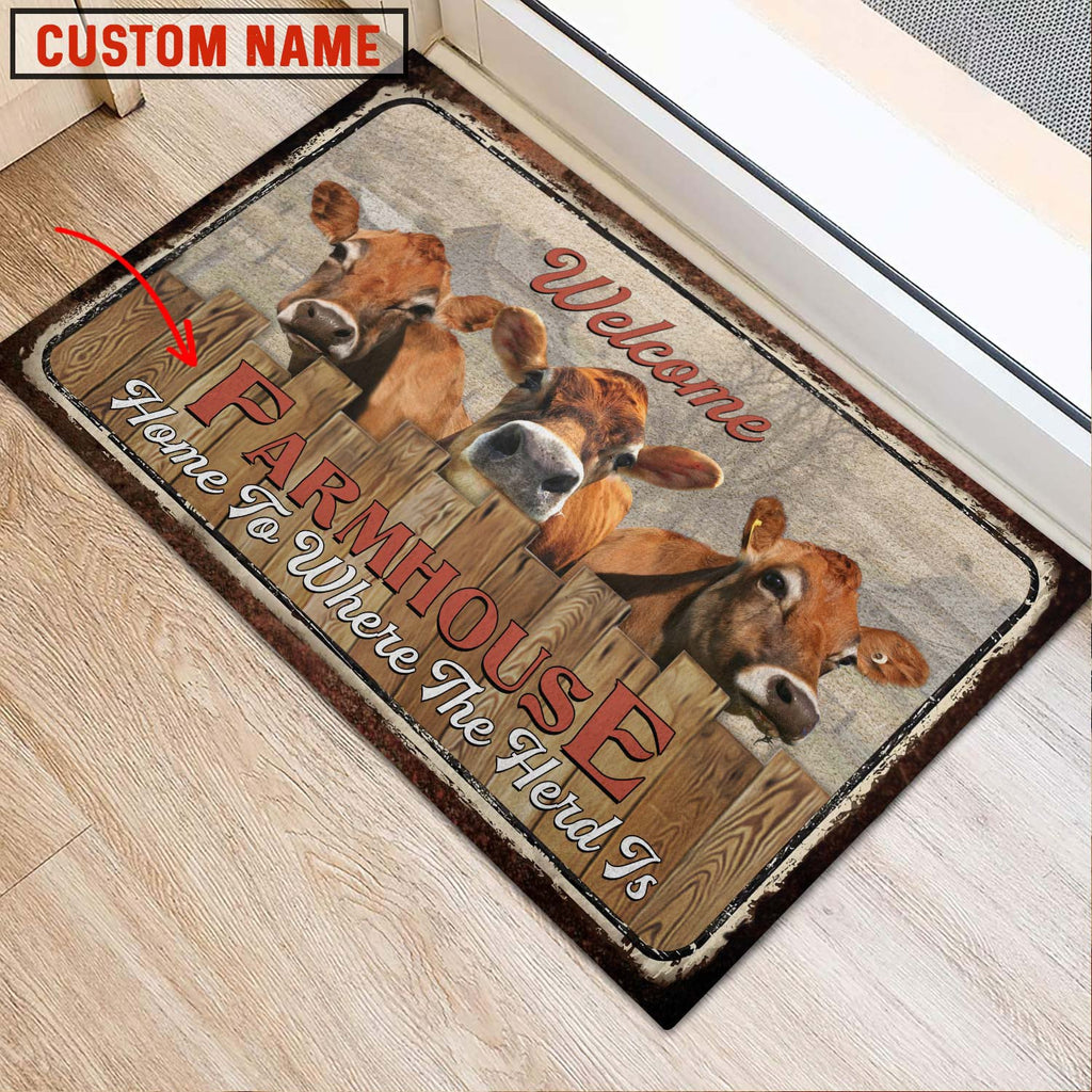 Jersey Custom Name - Home To Where The Herd Is FarmHouse Doormat
