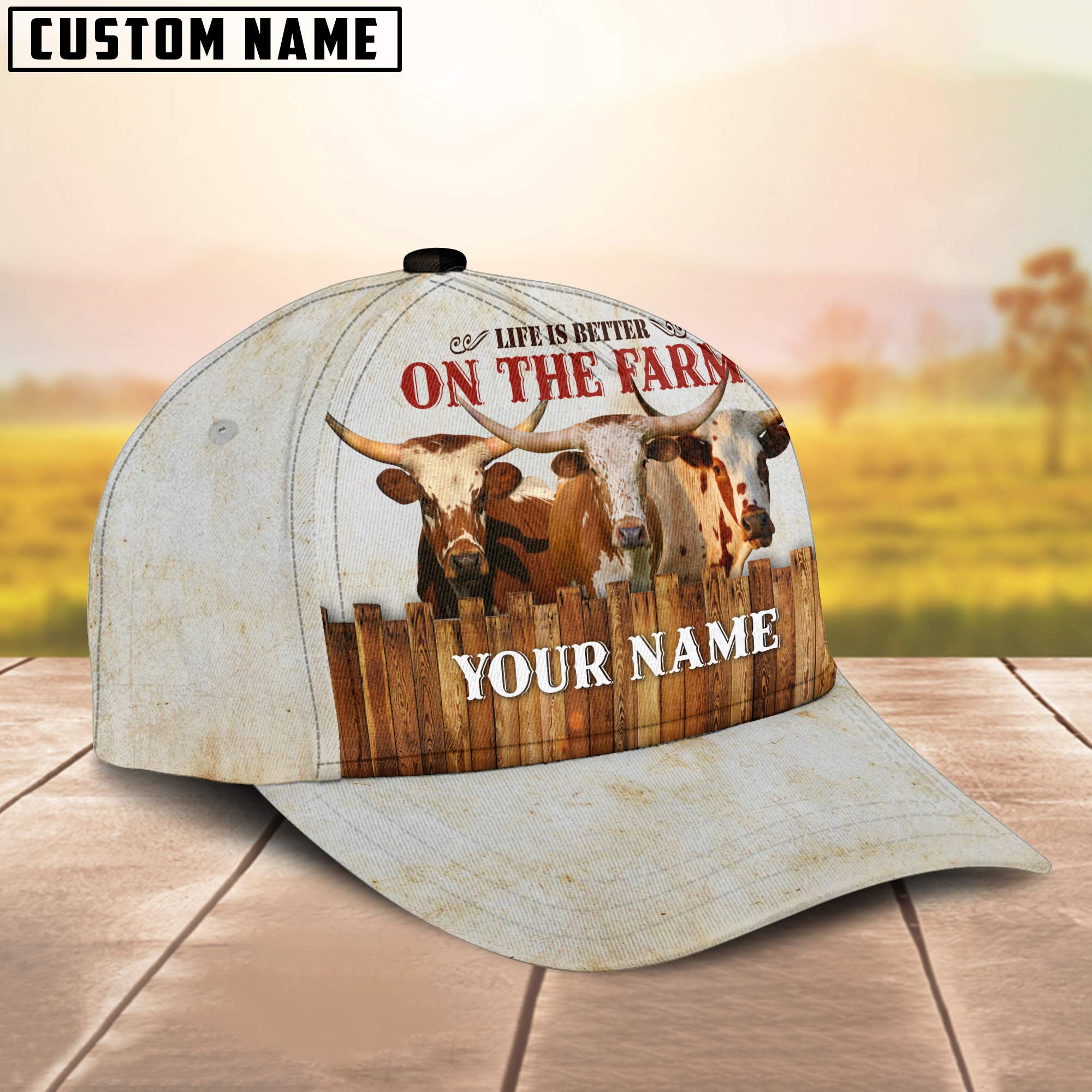 Texas Longhorn Better On The Farm Customized Name Cap
