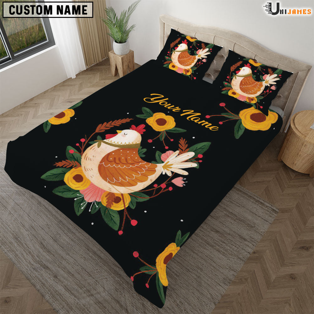 Chicken Black Art Pattern Custom Name Bedding Set