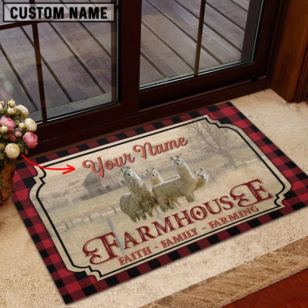 Llama Faith Family Farming Custom Name Doormat