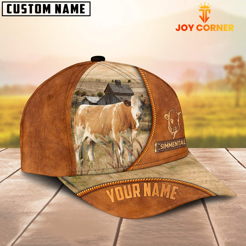 Custom Name Simmental Leather Pattern Cap TT12