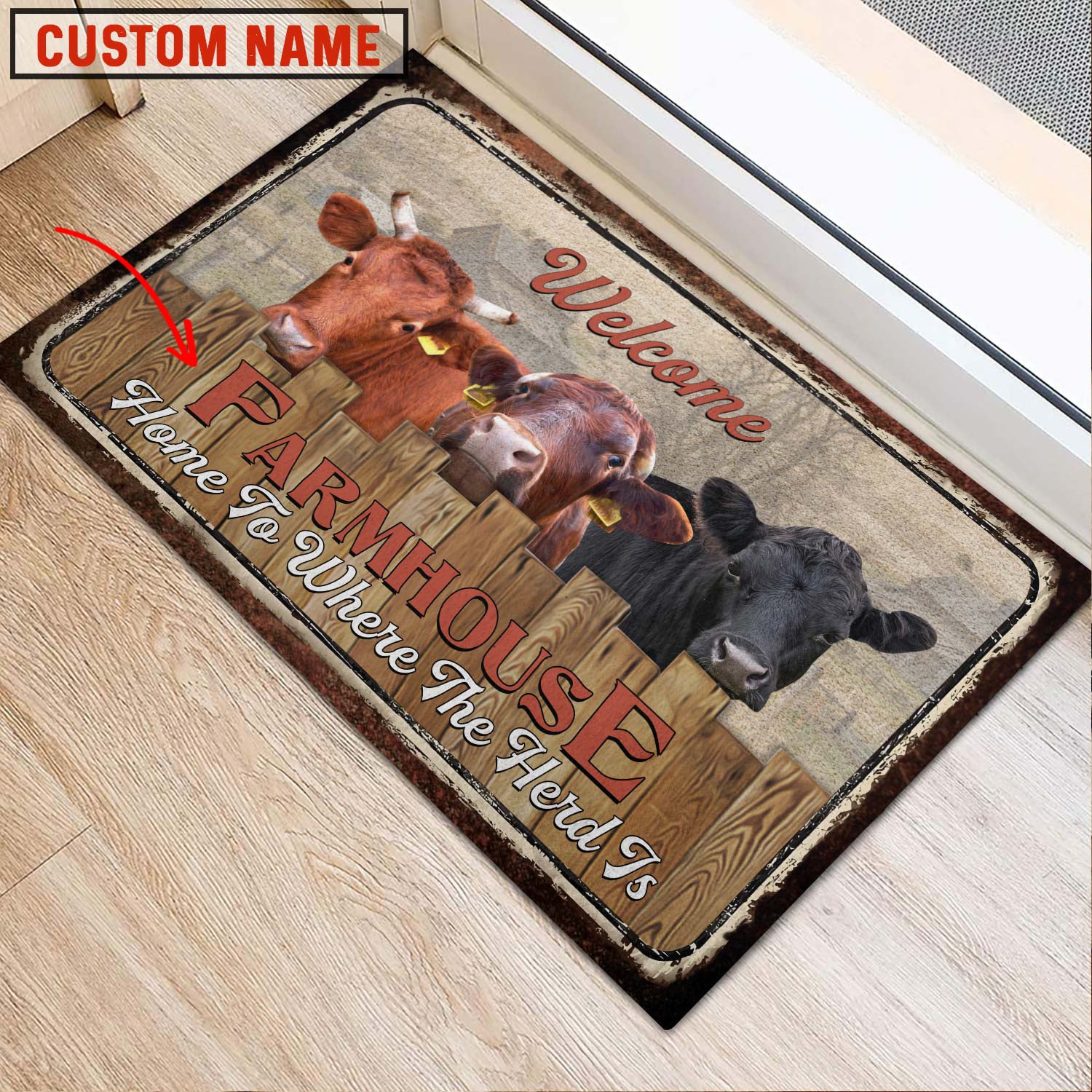 Dexter Custom Name - Home To Where The Herd Is FarmHouse Doormat