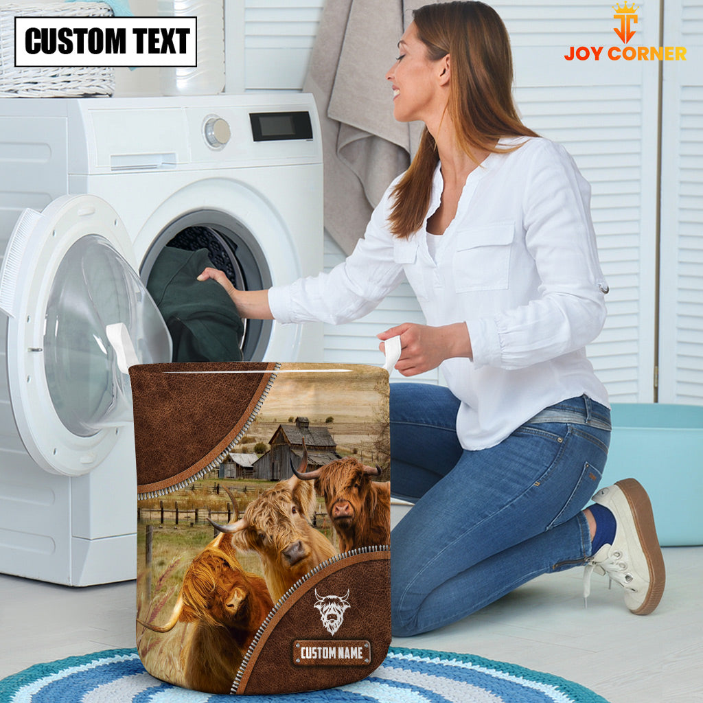 Highland Cow Custom Name Laundry Basket