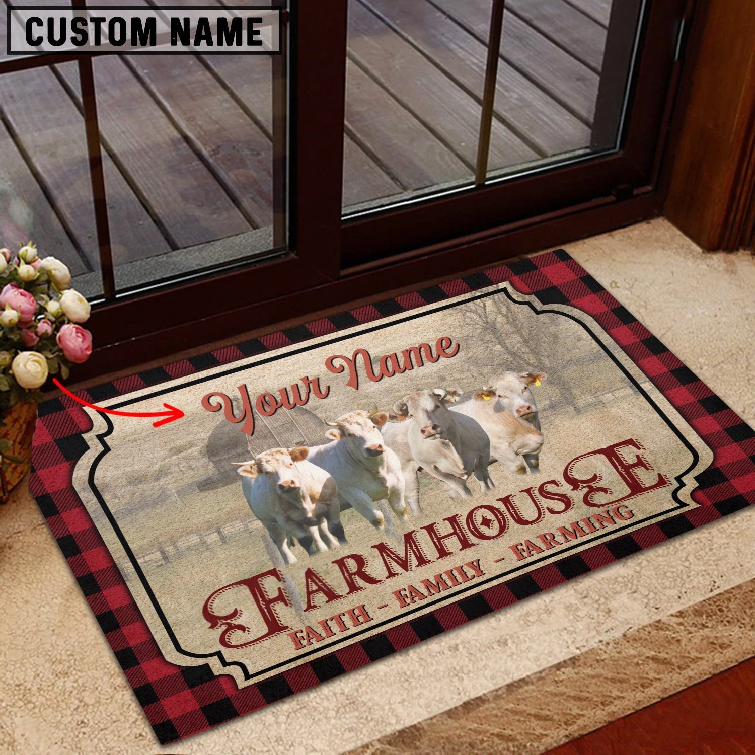 Charolais Faith Family Farming Custom Name Doormat