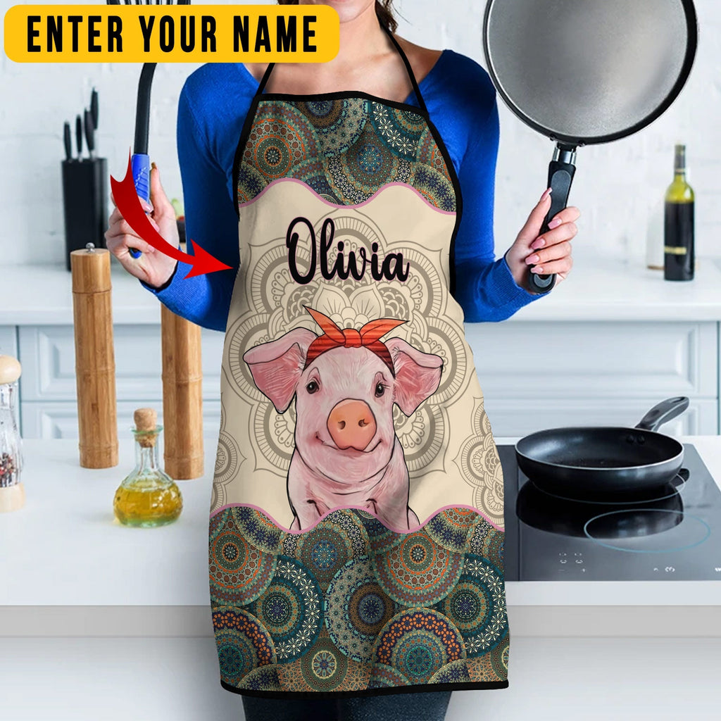 Personalized Name Mandala Pattern Pig All Over Printed 3D Apron