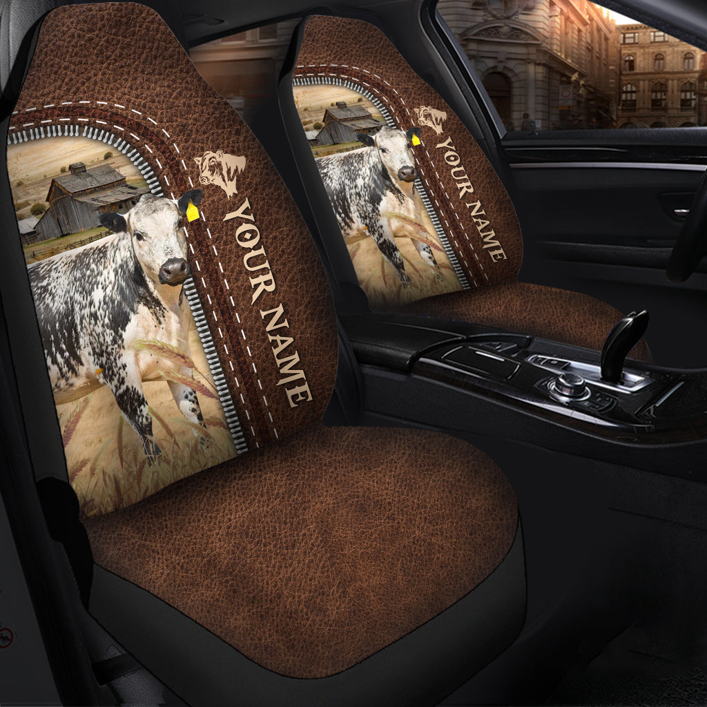 Speckled Park Personalized Name Leather Pattern Car Seat Covers Universal Fit (2Pcs)