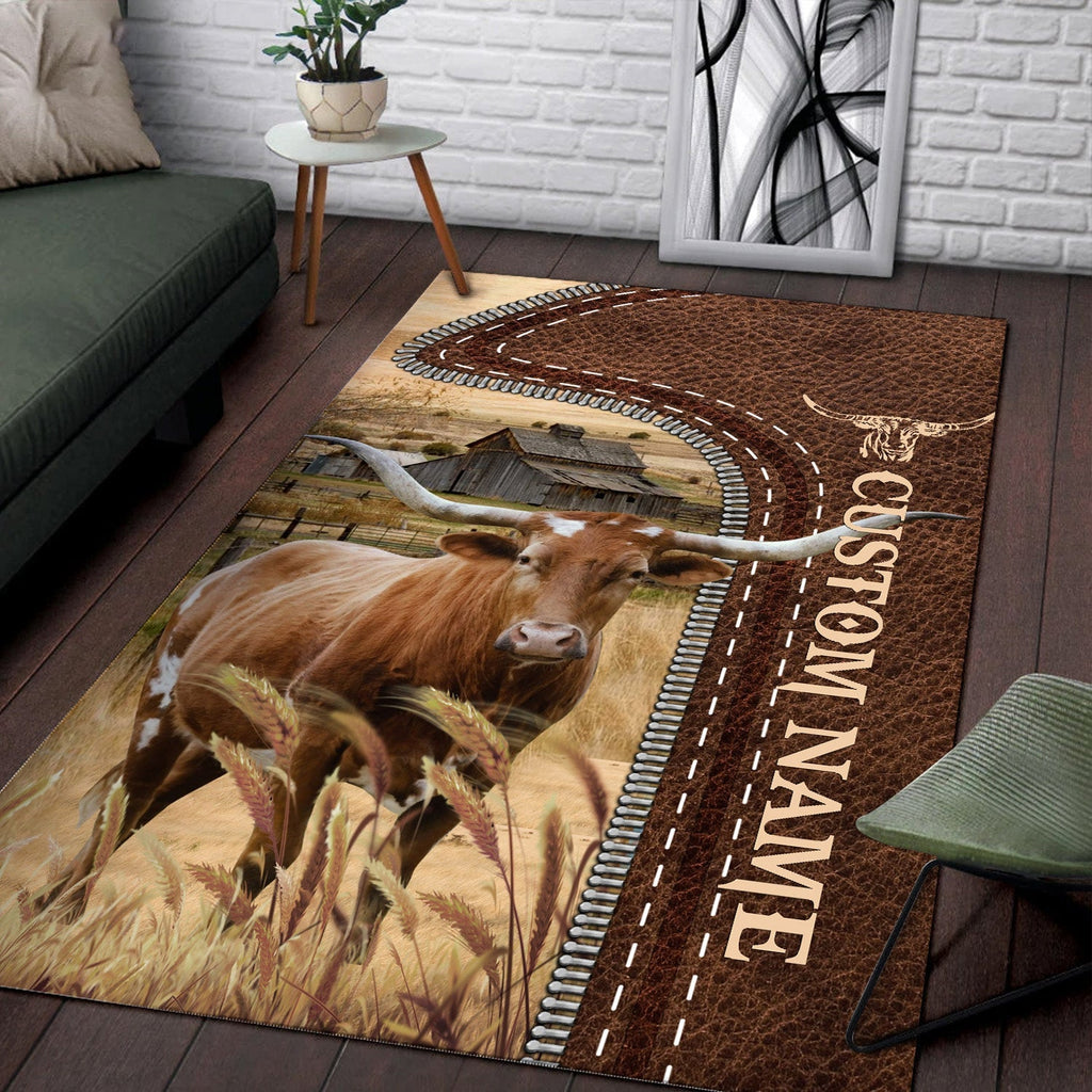 Texas Longhorn Farming Personalized Name 3D Rug