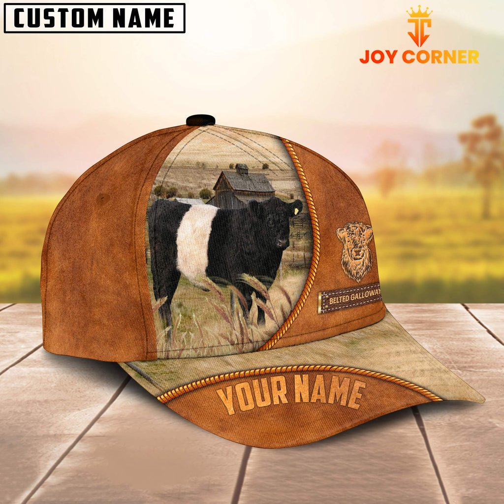 Custom Name Belted Galloway Leather Pattern Cap TT7