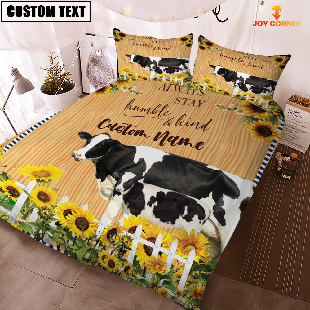Holstein Stay Humble And Kind Custom Name Bedding Set