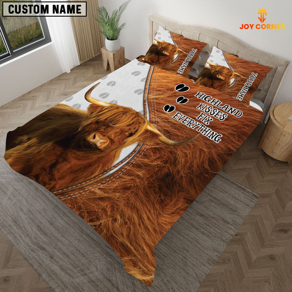 Highland Cattle Kisses Fix Everything Custom Name Bedding Set
