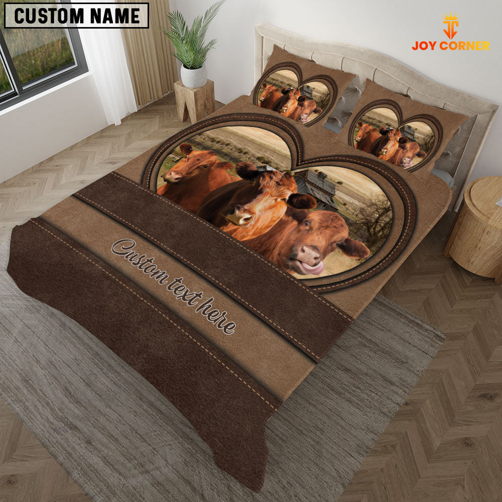 Red Angus In Heart Custom Name Bedding Set