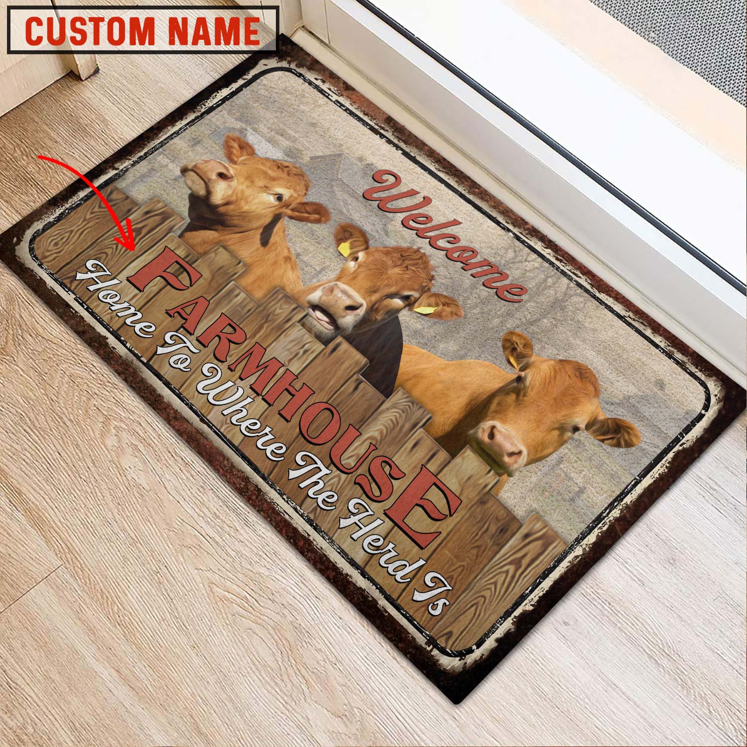 Limousin Custom Name - Home To Where The Herd Is FarmHouse Doormat