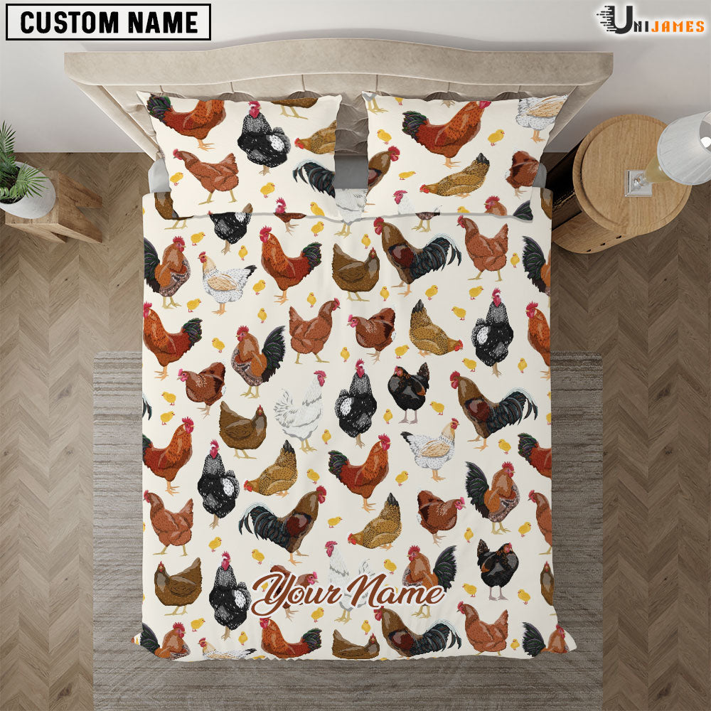 Chicken Happy Pattern Custom Name Bedding Set