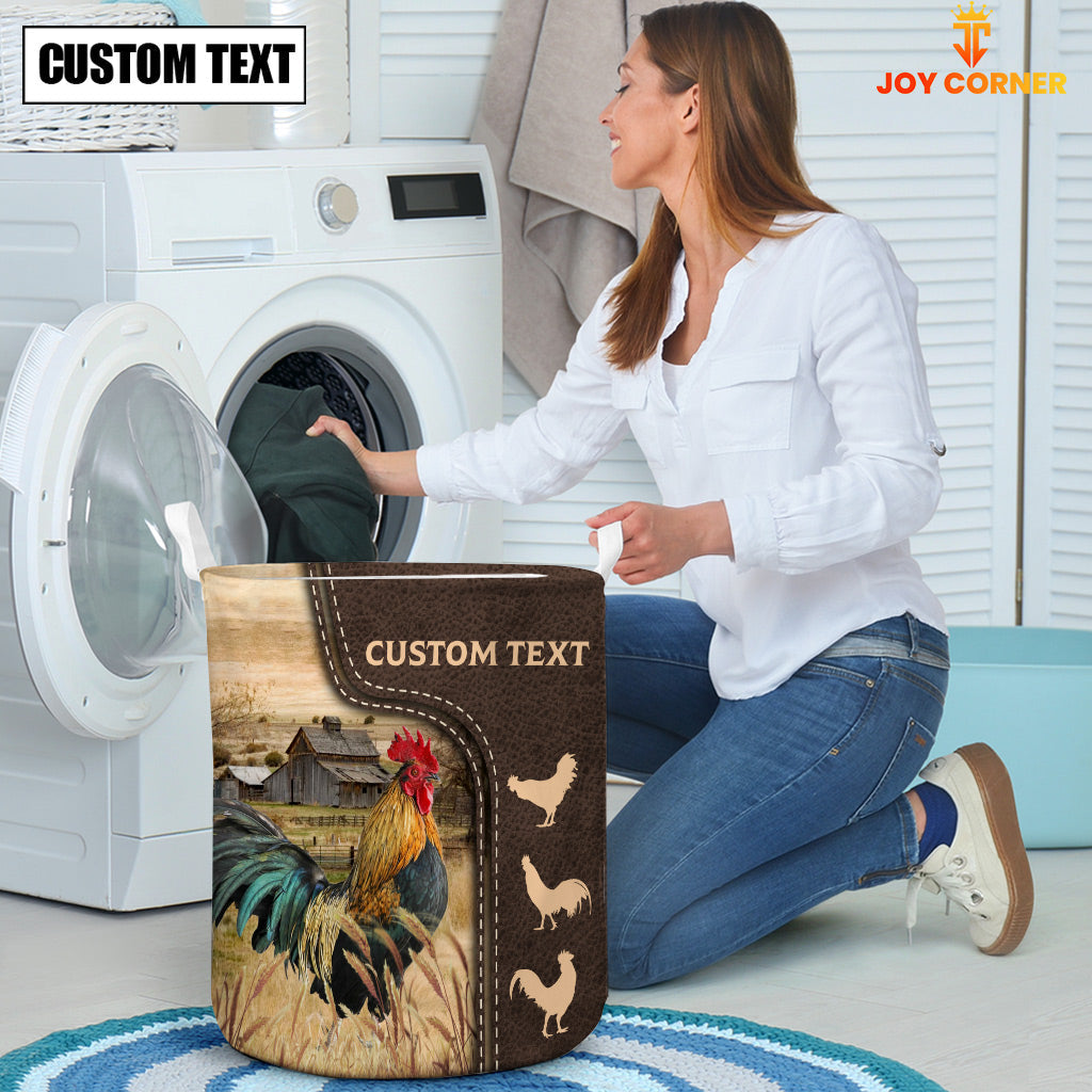 Chicken Custom Name Leather Pattern Laundry Basket
