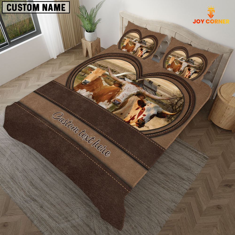 Texas Longhorn In Heart Custom Name Bedding Set
