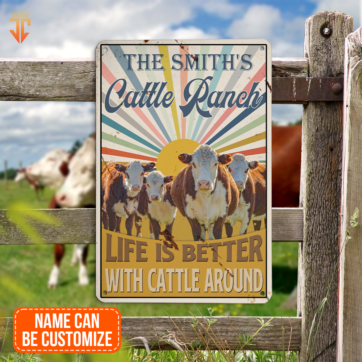 Personalized Hereford Life is better with cattle around All Printed 3D Metal Sign