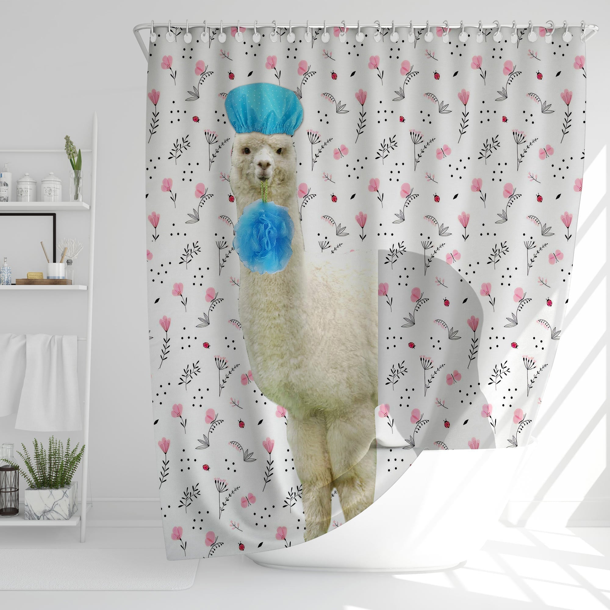 Alpaca Flower 3D Shower Curtain