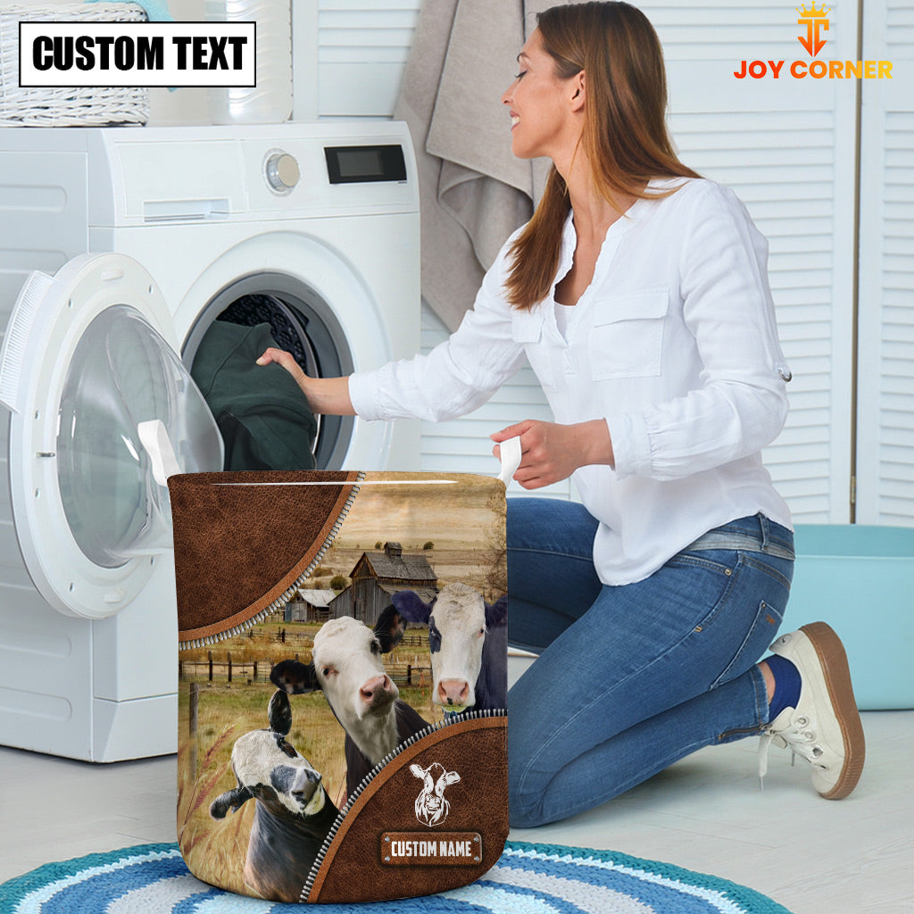 Black Baldy Cow Custom Name Laundry Basket