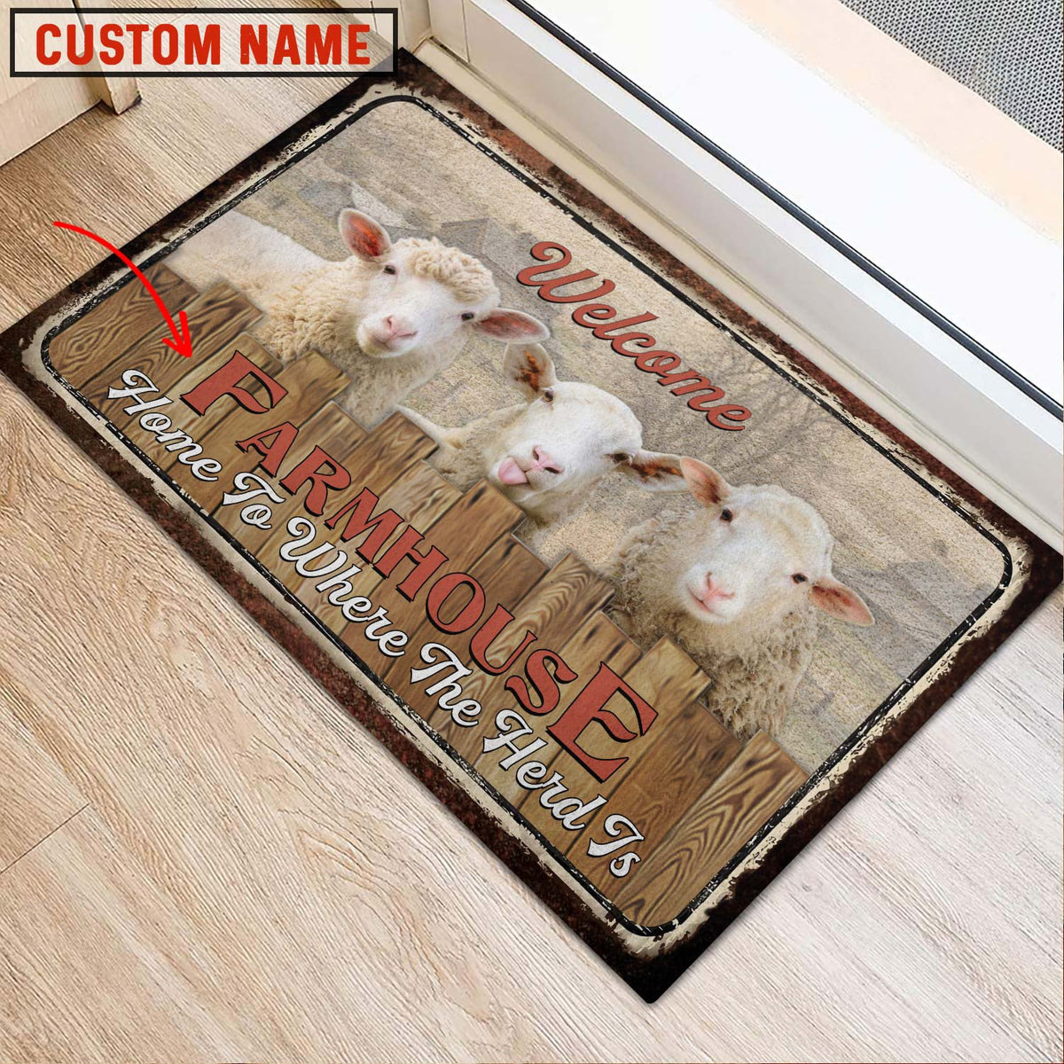 Sheep Custom Name - Home To Where The Herd Is FarmHouse Doormat