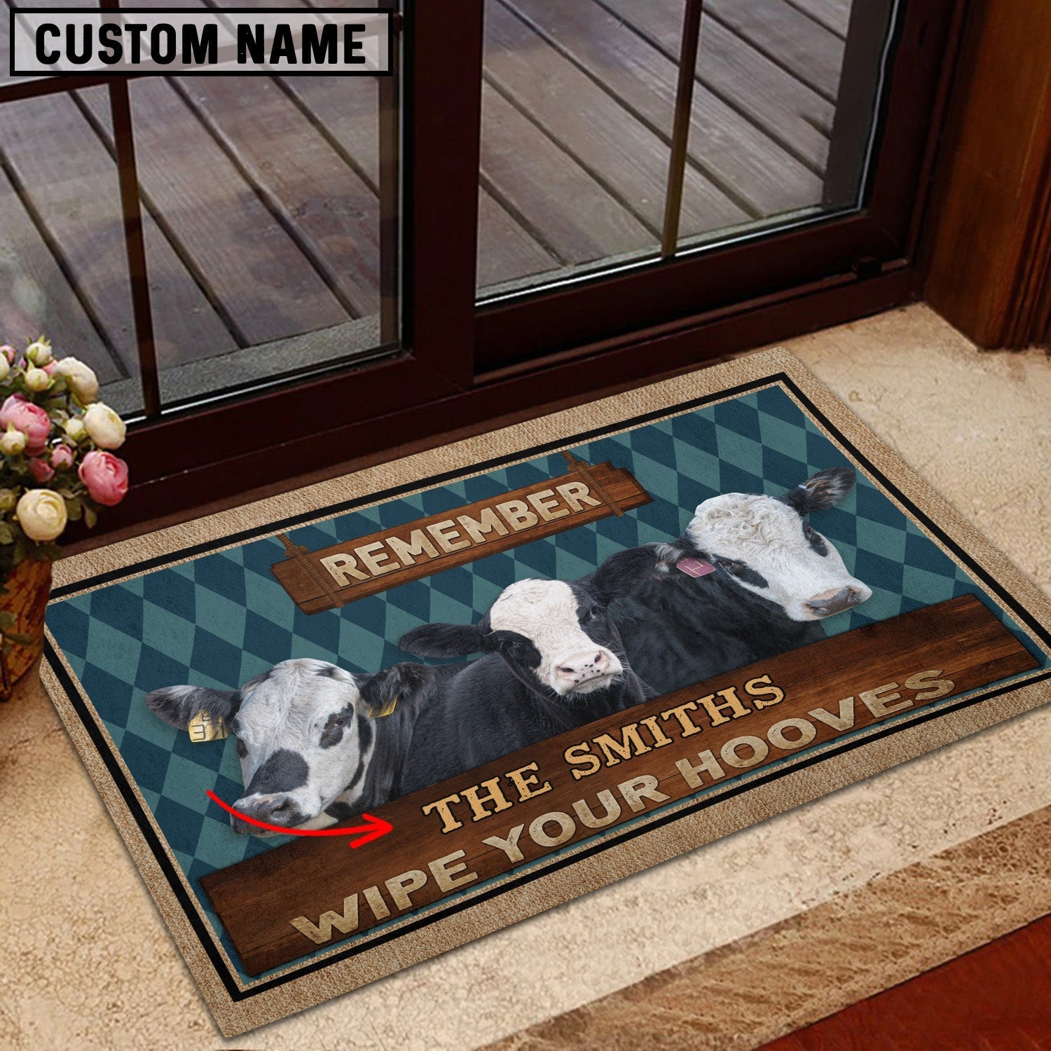Black Baldy Wipe Your Hooves Custom Name Doormat