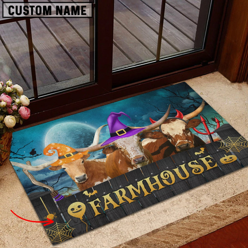 Texas Longhorn Farmhouse Halloween Custom Name Doormat