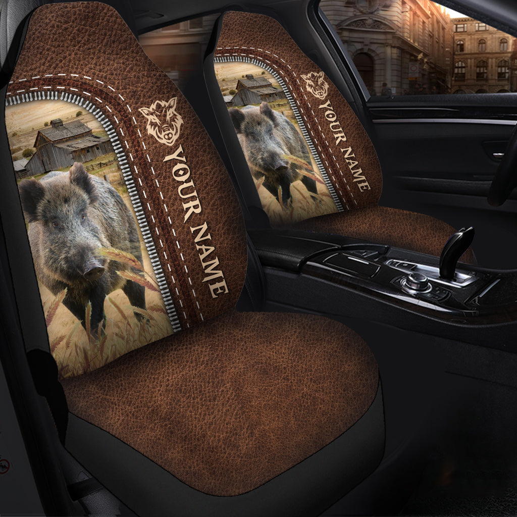 Hogs Personalized Name Leather Pattern Car Seat Covers Universal Fit (2Pcs)