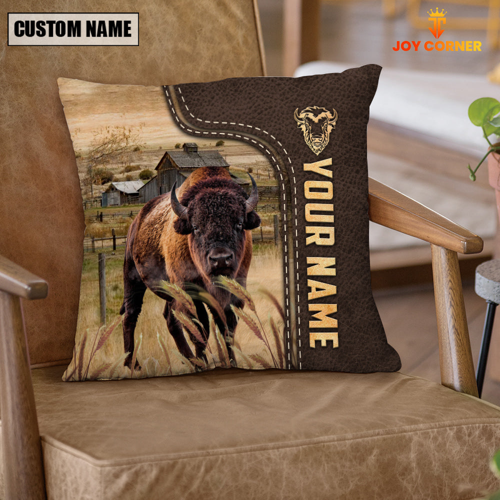 Bison Custom Name Leather Pattern Pillow Case