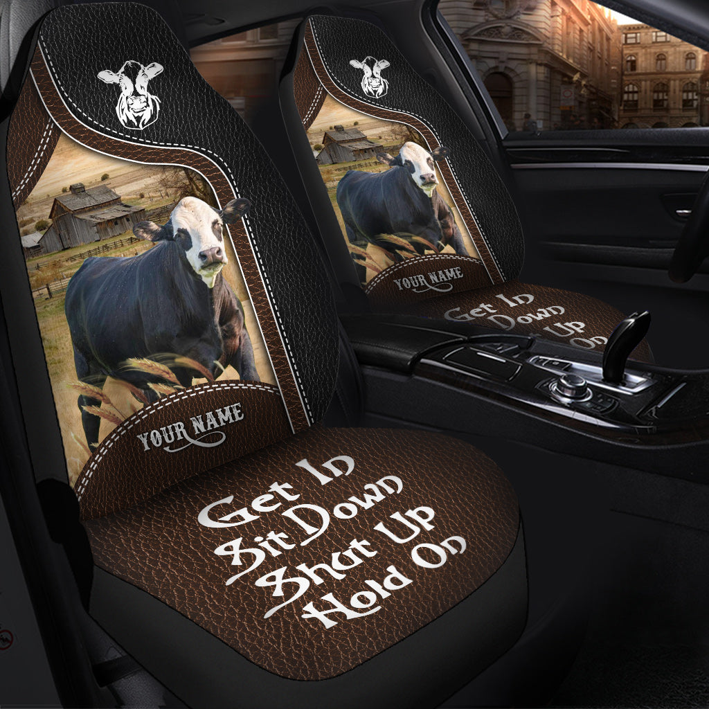 Black Baldy Personalized Name Black And Brown Leather Pattern Car Seat Covers Universal Fit (2Pcs)